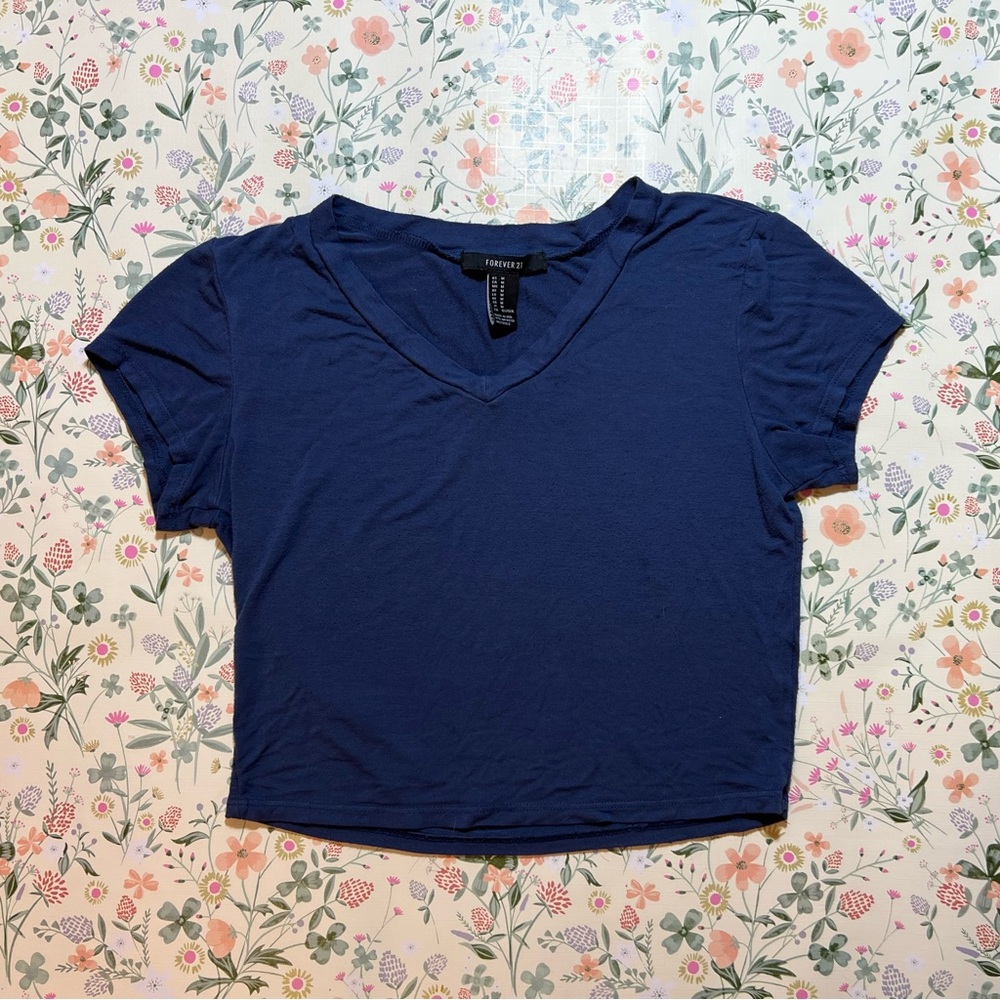 Forever21 Blue V neck crop top